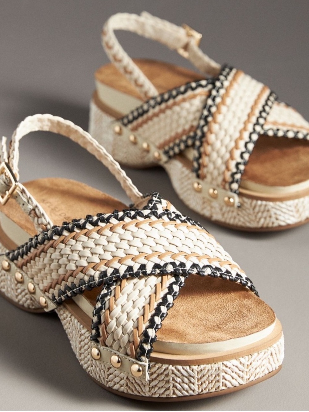 Woven Crisscross Platform Sandals - Cream/Tan